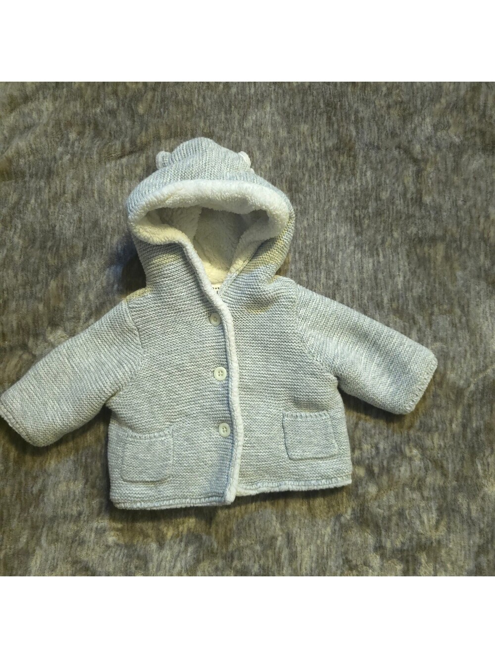 Baby GAP 0-3 Months Gray Knit Hooded Jacket with Sherpa Lining